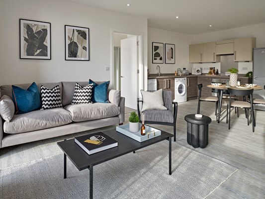 Charles Hope Media City Apartments 2 Bedroom Apartment Lounge Kitchen Diner.A