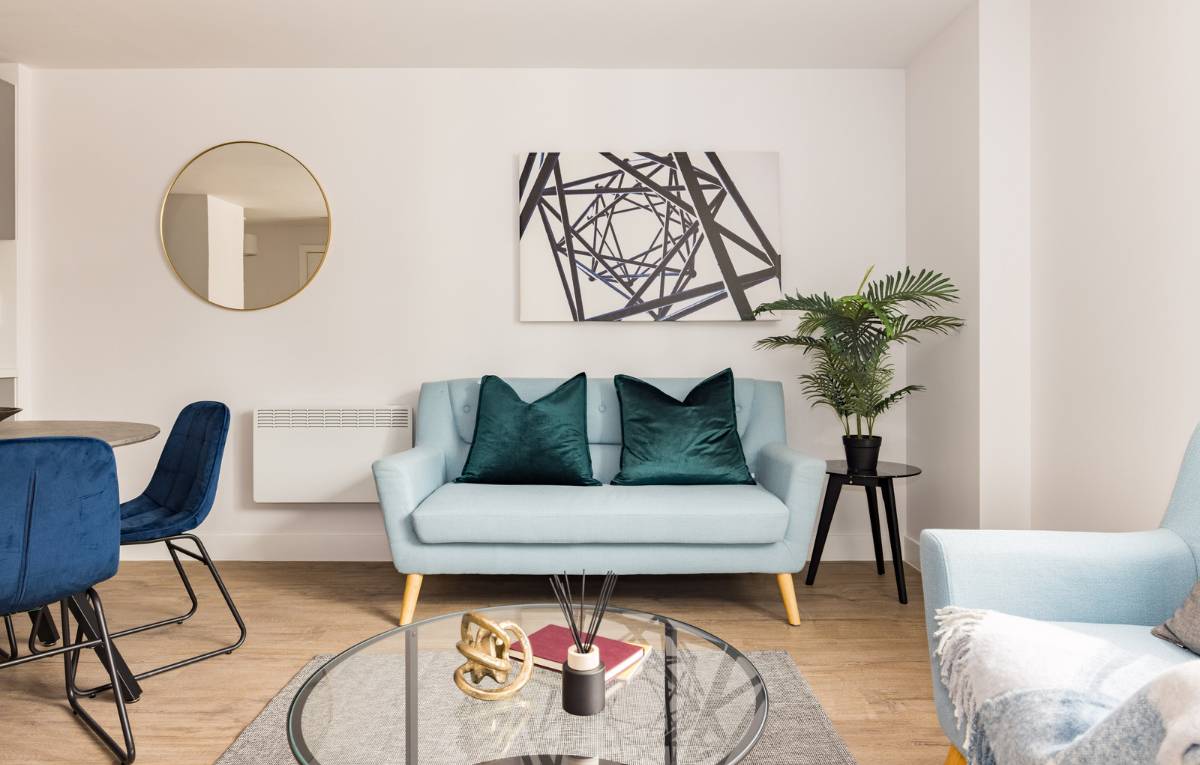 Living room in a Charles Hope apartment in Birmingham