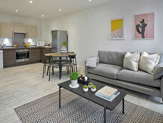 Harles Hope Media City Apartments 1 Bedroom Apartment Bedroom Lounge Kitchen Dining.B