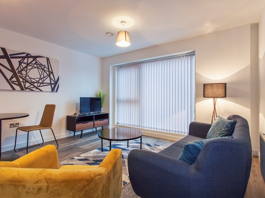 Charles Hope Birmingham City Apartments 1 Bedroom Apartment Lounge Area Kitchen Dining Area.D