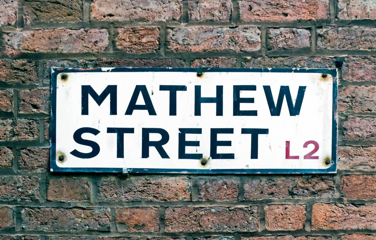 Mathew Street Liverpool road sign
