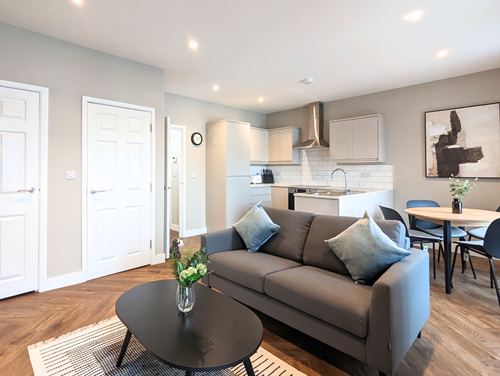 Living room in a serviced apartment in Plymouth