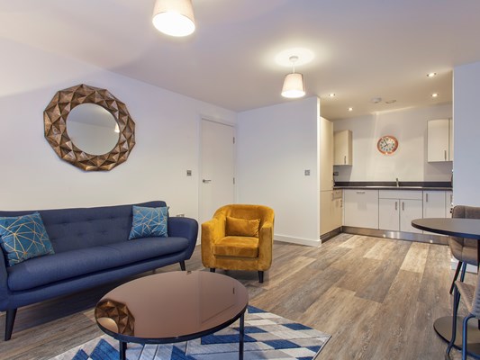 Charles Hope Birmingham City Apartments 1 Bedroom Apartment Lounge Area Kitchen Dining Area.B